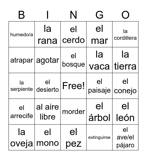 La naturaleza Bingo Card