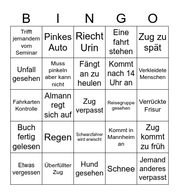 Louisa fährt Zug Bingo Card