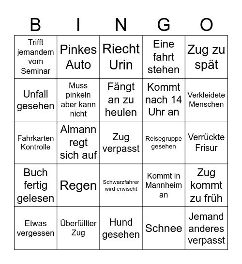 Louisa fährt Zug Bingo Card