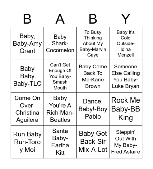 Baby Bingo Card