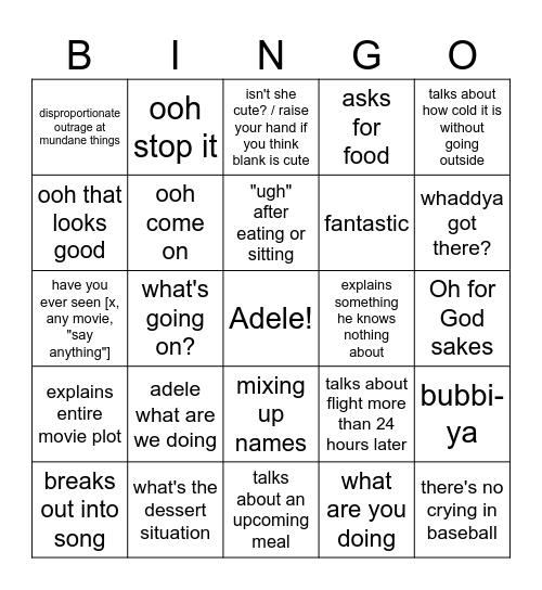 Peepa Bingo 2024 Bingo Card