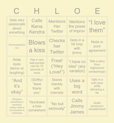 Chloe Bingo Card