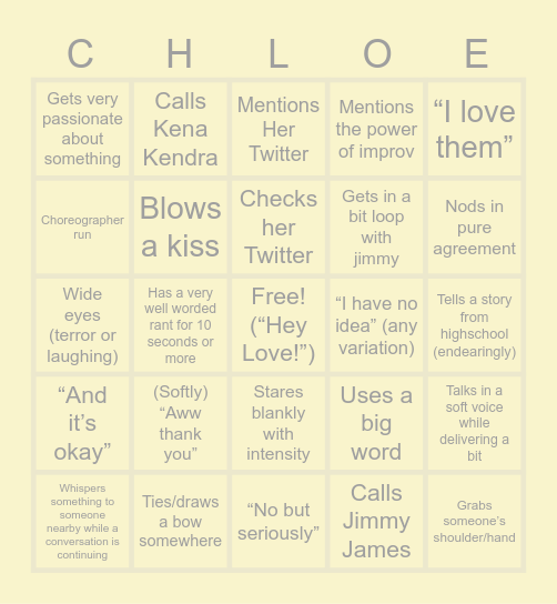 Chloe Bingo Card