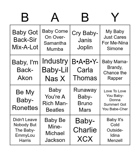 Baby Bingo Card