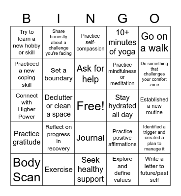 Self-Care Bingo Card