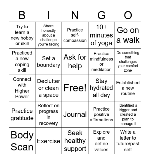 Self-Care Bingo Card