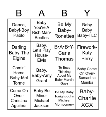 Baby Bingo Card