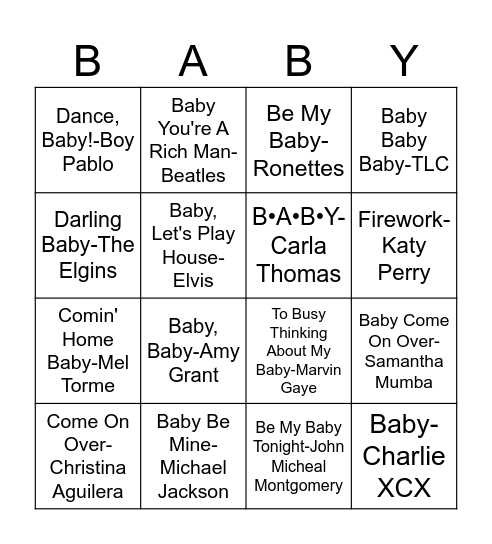 Baby Bingo Card