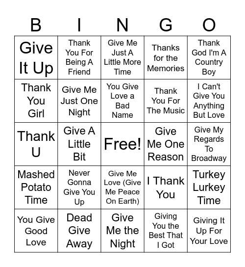 Thanksgiving Bingo Card