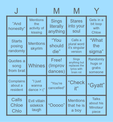 Jimothin Bingo Card