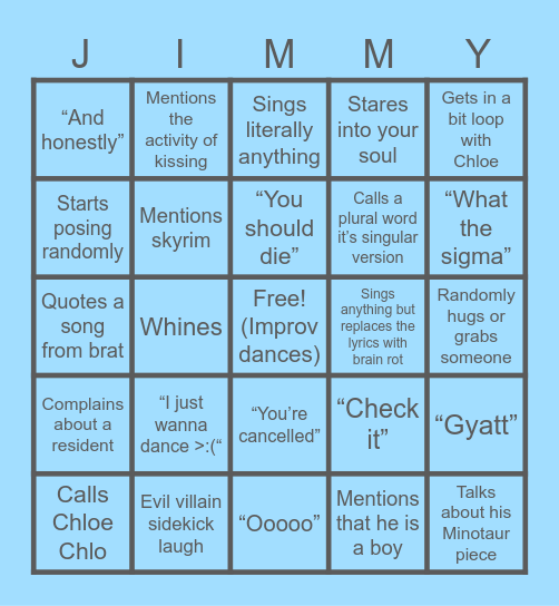 Jimothin Bingo Card