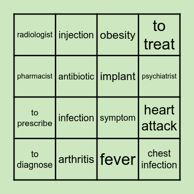 Medicine Bingo Card