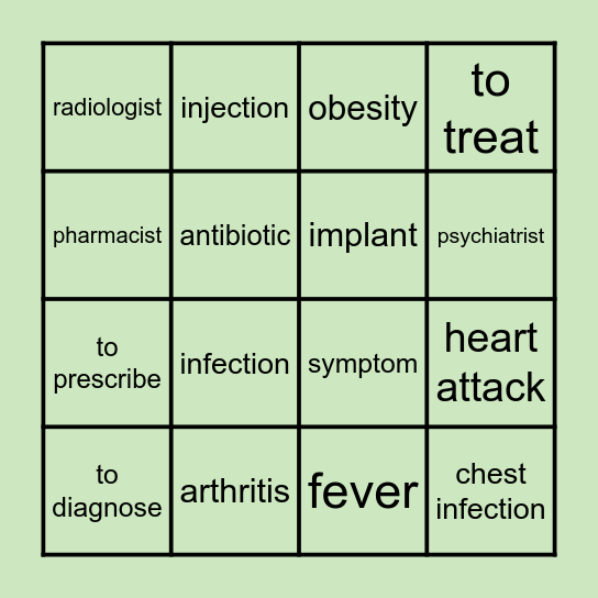 Medicine Bingo Card