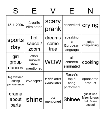 PROJECT 7 BINGO Card