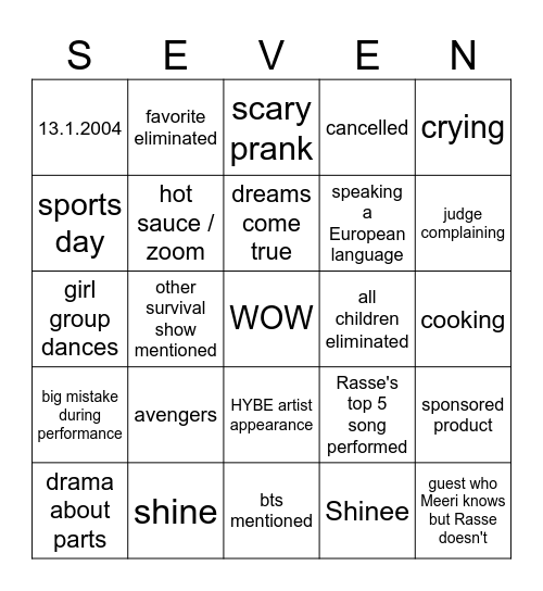 PROJECT 7 BINGO Card