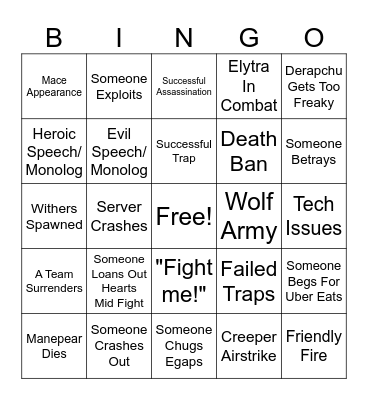 Lifesteal Spawn War Bingo Card