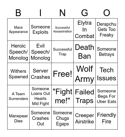 Lifesteal Spawn War Bingo Card