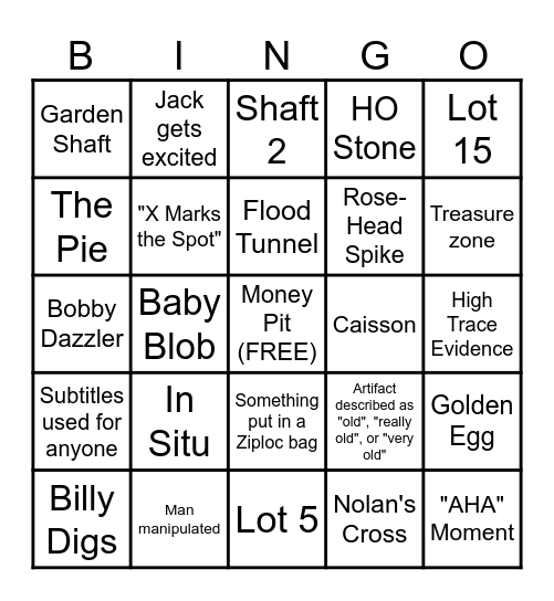 Curse of Oak Island Bingo Card