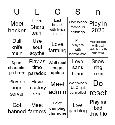 Undertale last corridor bingo Card