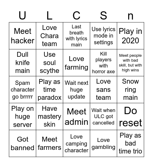 Undertale last corridor bingo Card