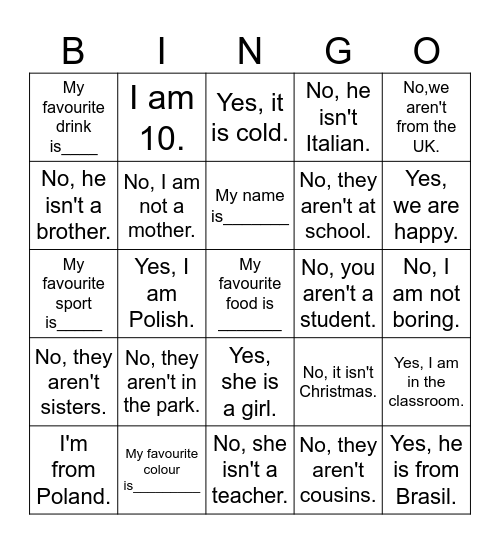 QUESTIONS Bingo Card