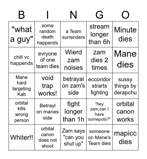 Zam big fight Bingo Card