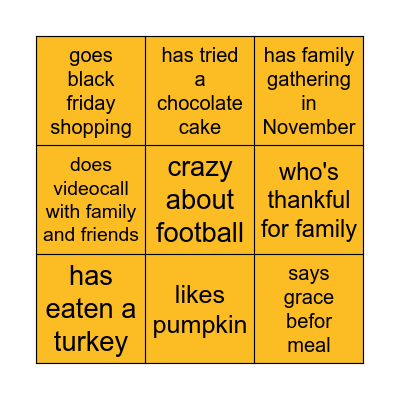 THANKSGIVING Bingo Card