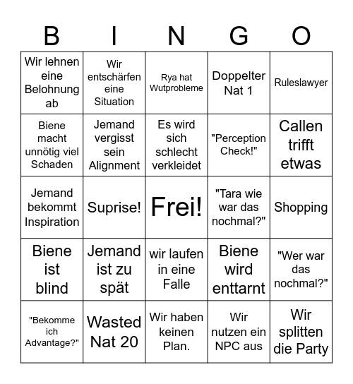 DnD Bingo Card