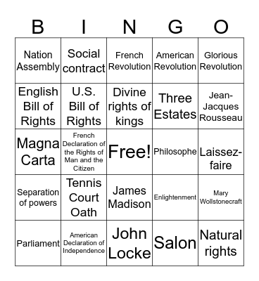 Unit 2 Vocab Bingo Card