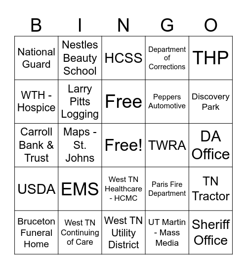 Career Day Bingo Card