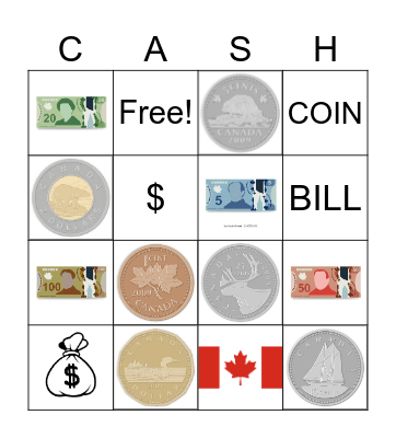 Canadian Money Bingo Card