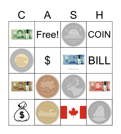 Canadian Money Bingo Card