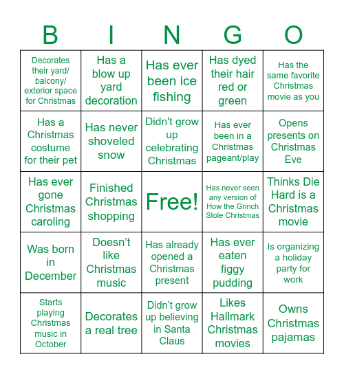 Christmas Bingo Card