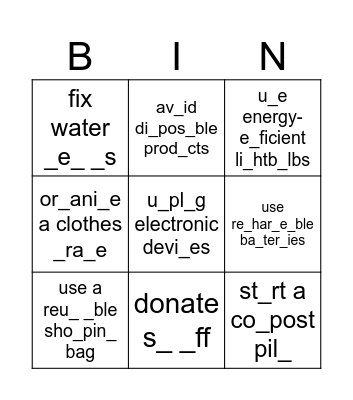 CA 13 reuse recycle Bingo Card