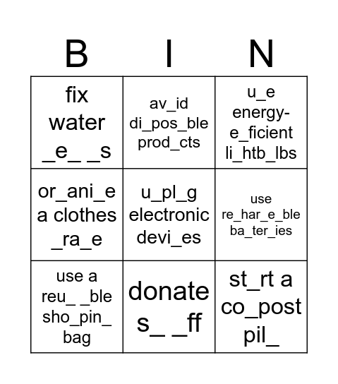 CA 13 reuse recycle Bingo Card