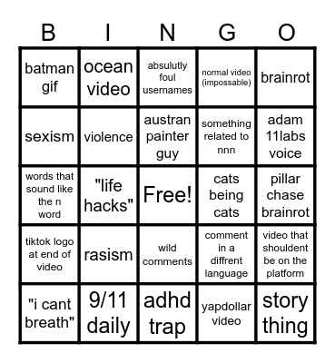 yt shorts bingo Card