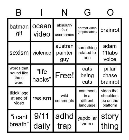 yt shorts bingo Card