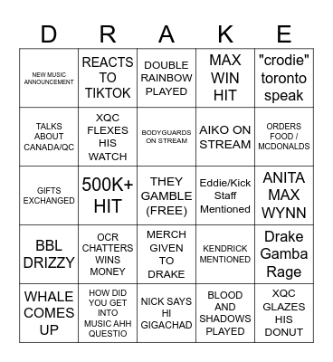 DRIZZY DIDDY XQ COW BINGO Card