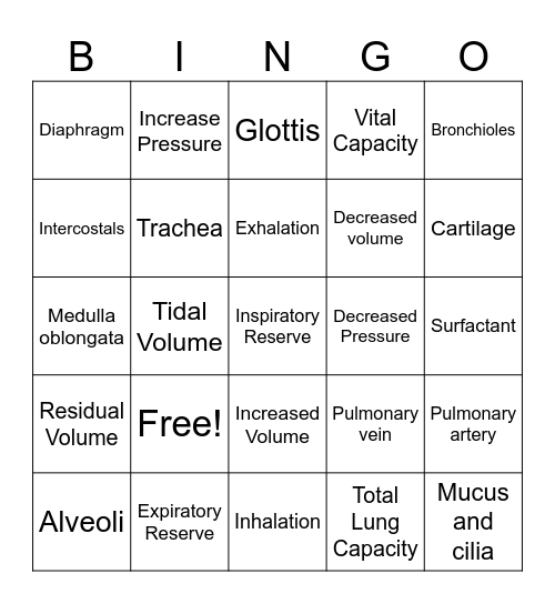 Respiratory System Bingo Card