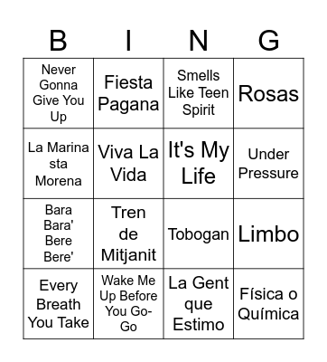 Bingo musical Bingo Card