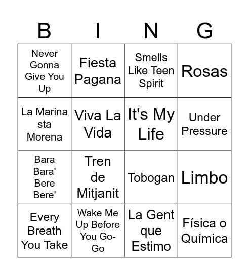 Bingo musical Bingo Card