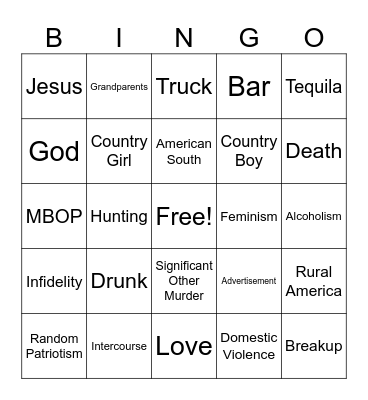 Country Music Bingo Card