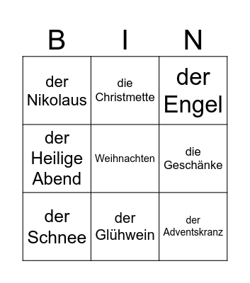 Weihnachten Bingo Card