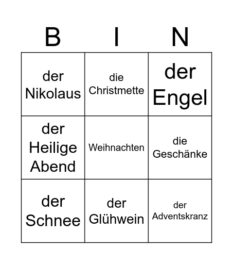 Weihnachten Bingo Card