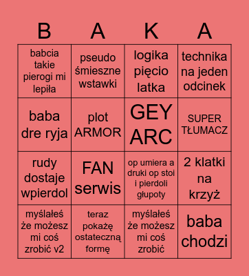 Wesołe przygody rudego Bingo Card