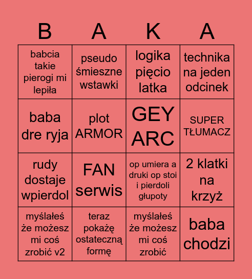 Wesołe przygody rudego Bingo Card