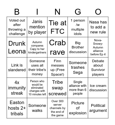 Finnvivor: Tears of The Kingdom Bingo Card