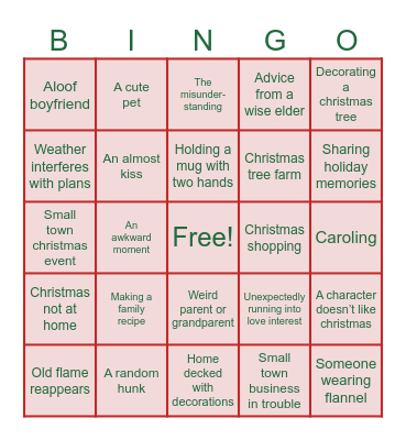 Hallmark Movie Bingo Card