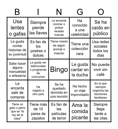 El bingo de la vida Bingo Card