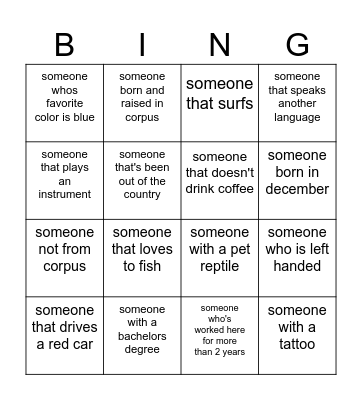 Benjamin's Icebreaker Bingo Card